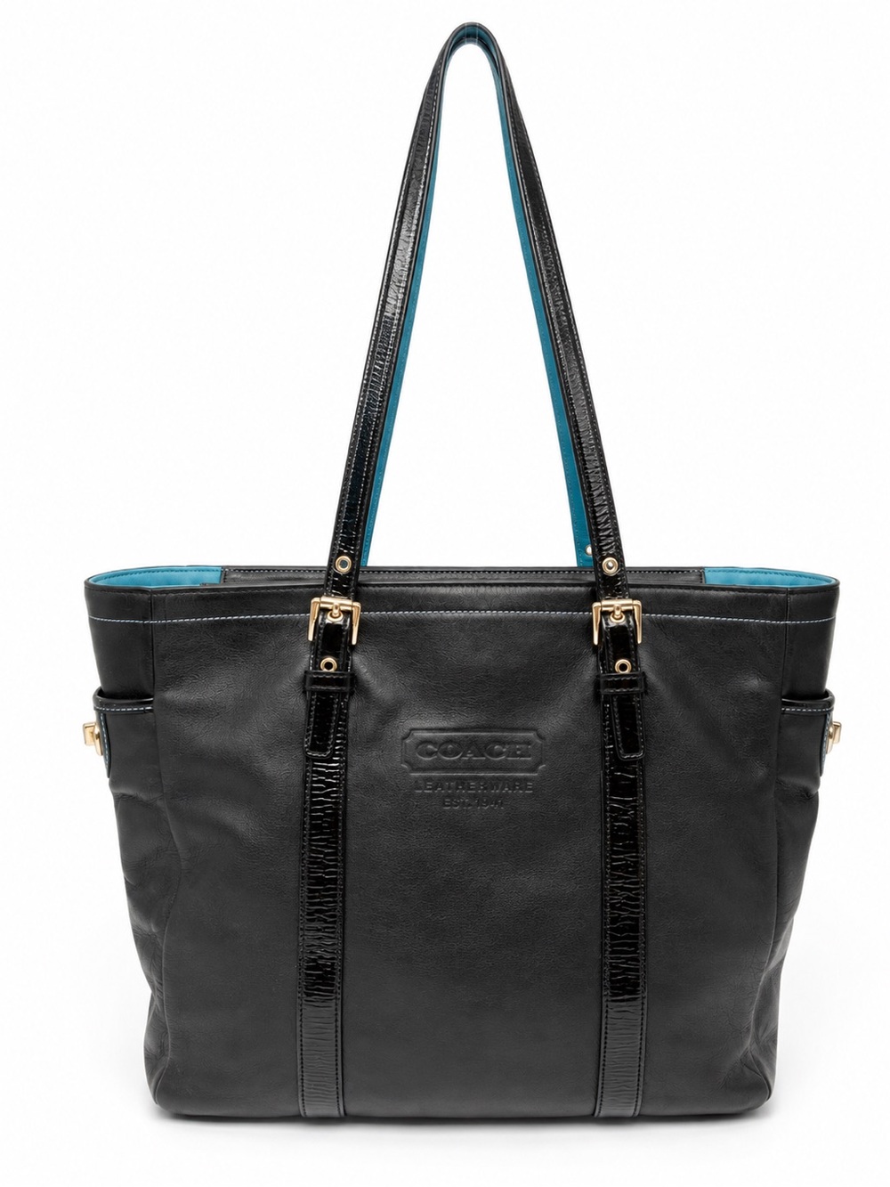 Coach Vintage Leatherware Tote 5787 Black W/Blue Interior, Patent Leather Trim - Picture 3 of 15